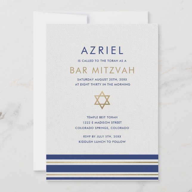 Modern Tallit Bar Mitzvah Invitation (Front)