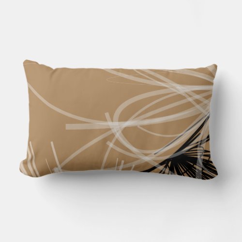 Modern Tan  Black Abstract Design Lumbar Pillow