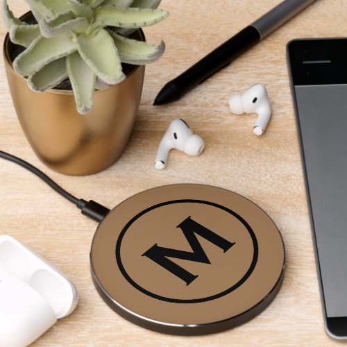 Modern Tan Black Classic Monogram Wireless Charger