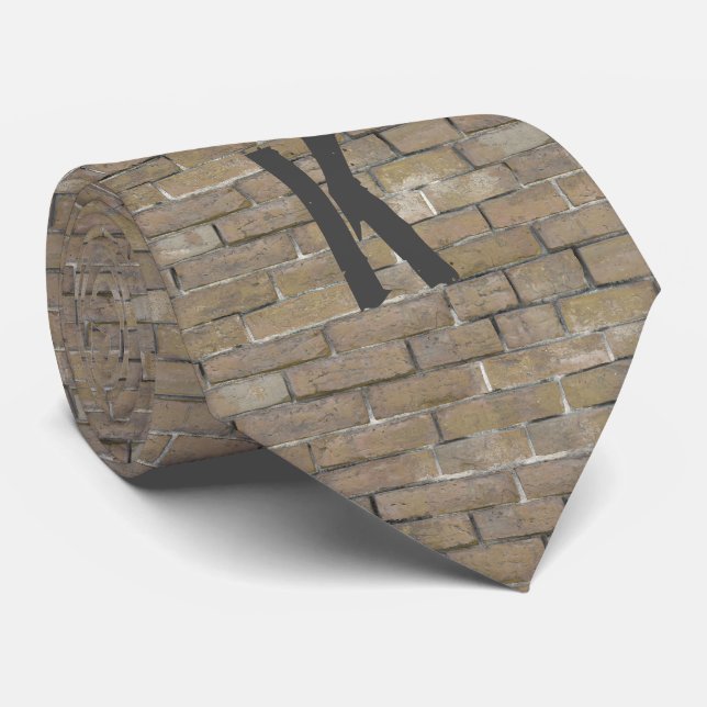Modern Tan Brick Wall Pattern Monogram Initial Neck Tie (Rolled)