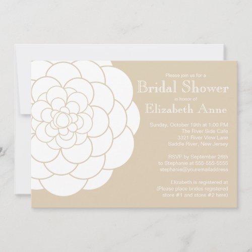 Modern Tan Dahlia Bloom Floral Bridal Shower Personalized Announcements