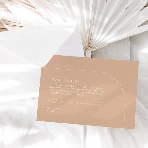 Modern Tan Elegant Arch Bridesmaid Proposal Card