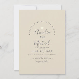 Modern Tan Gray Simple Heart Wedding Invitation