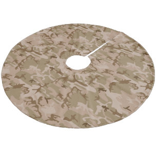Modern Tan Green Desert Military Camo Camouflage Fleece Tree Skirt