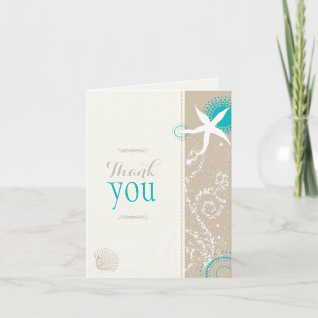 Modern Tan Ivory Beach Wedding Thank You Card (Front)