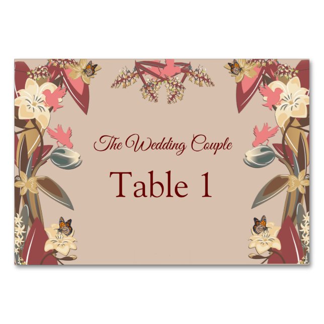 Modern Tan - Marsala-wine tone stripes Table cards (Front)