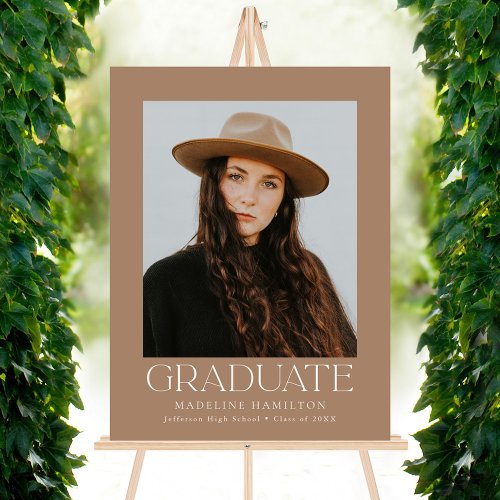 Modern Tan Photo Graduation Party Sign