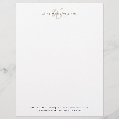 Modern Tan Script Monogram Letterhead