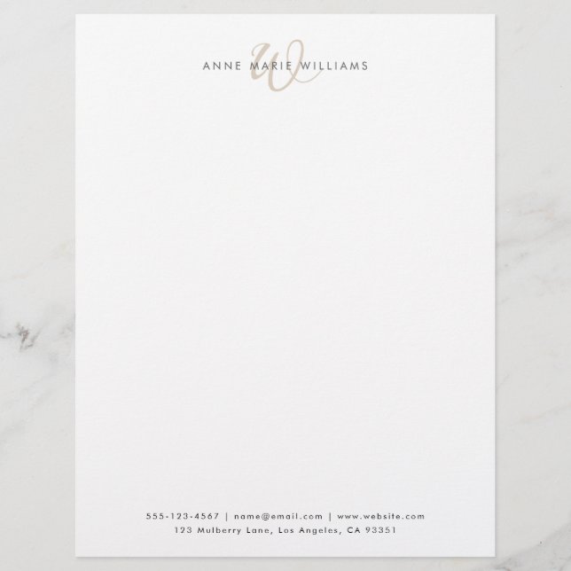 Modern Tan Script Monogram Letterhead (Front)