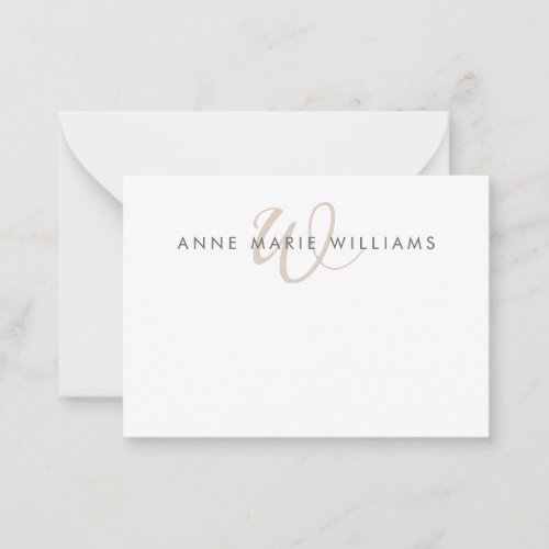 Modern Tan Script Monogram Note Card