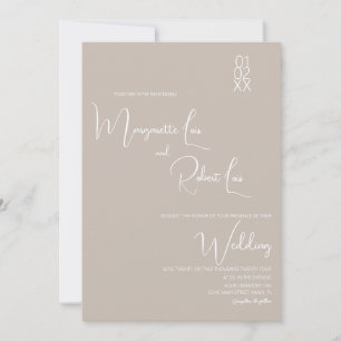 Modern Tan White Ribbon Script Wedding  Invitation