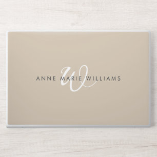 Modern Tan White Script Monogram HP Laptop Skin