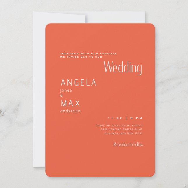 Modern Tangerine No Parents Wedding Invitation (Front)