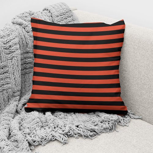Modern Tangerine Orange Black Stripes Pattern Throw Pillow