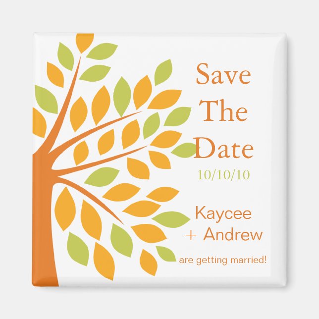Modern Tangerine Tree Save The Date Magnet (Front)