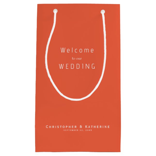 Modern Tangerine Wedding Favor Names & Date  Small Gift Bag (Front)