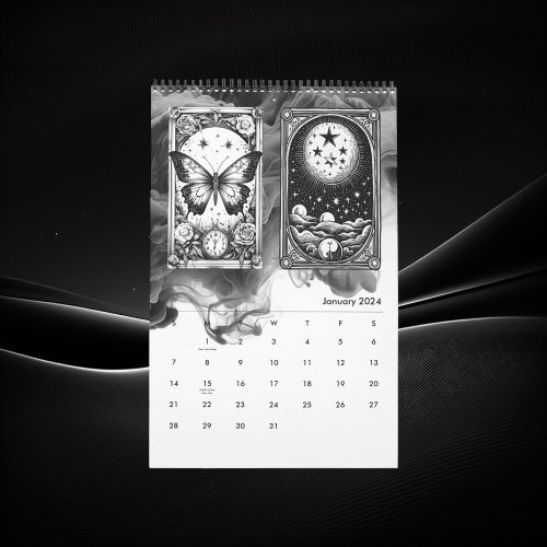 Modern Tarot Card Black  White Designer Calendar