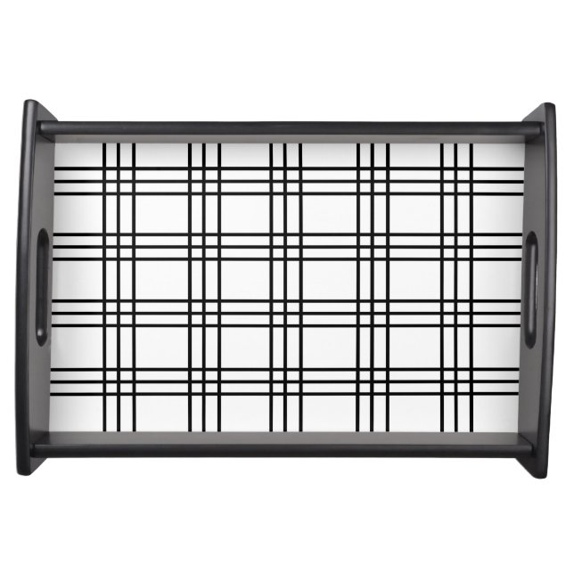 Modern Tartan Black and White Plaid Serving Tray (Front)