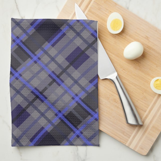 Modern Tartan Blue Gray Black Pattern Kitchen Towel (Quarter Fold)