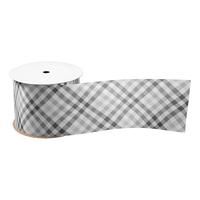 Modern Tartan Gray White Pattern Satin Ribbon (Spool)
