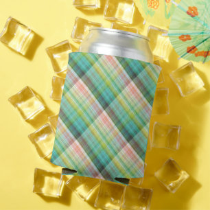 Modern Tartan Green Tan Plaid Can Cooler