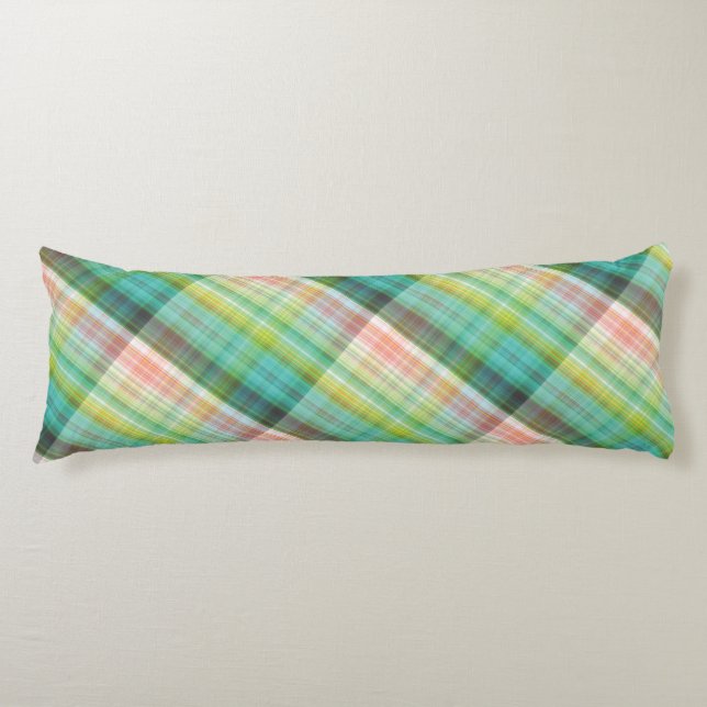  Modern Tartan Green Tan Plaid Pattern. Body Pillow (Front)