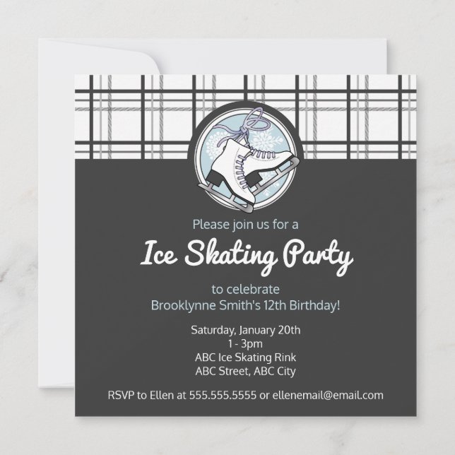 Modern Tartan Ice Skate Party Invitation (Back)
