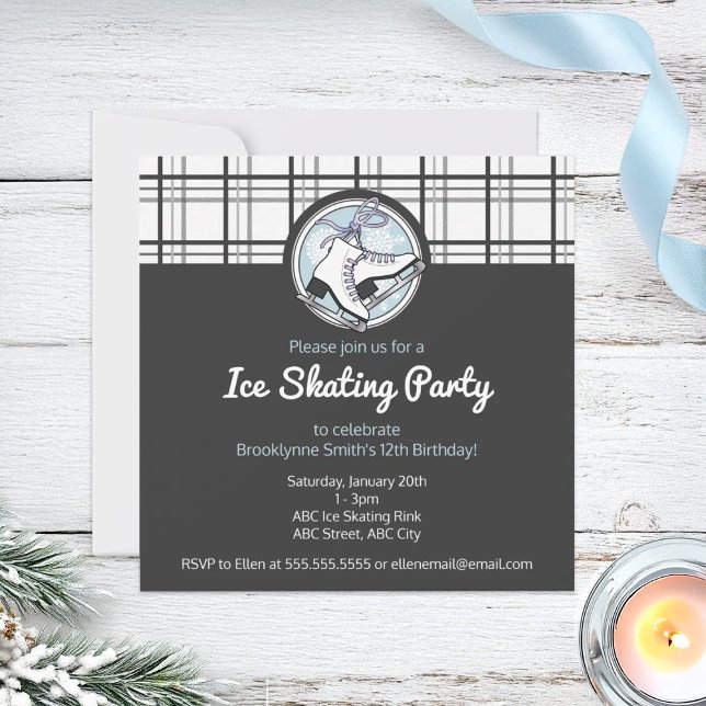 Modern Tartan Ice Skating Party Invitation (Creator Uploaded)