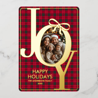 Modern Tartan Plaid Christmas Red Green Foil Holiday Card
