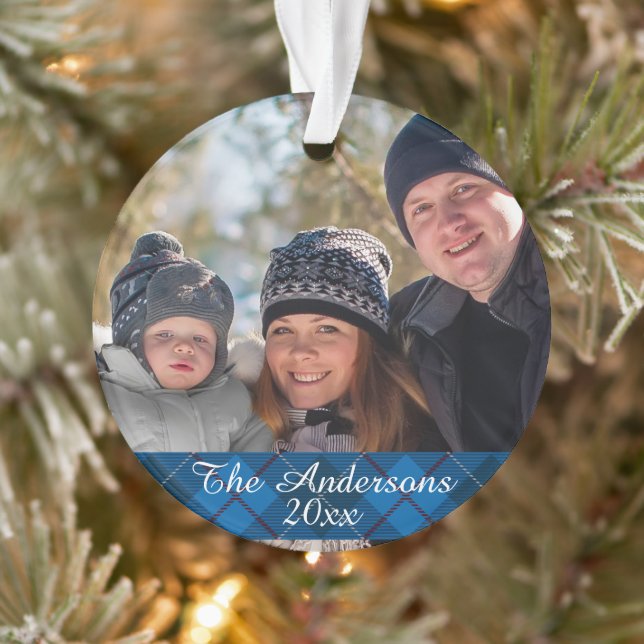 Modern Tartan Plaid Custom Photo Double Sided Ornament (Tree)