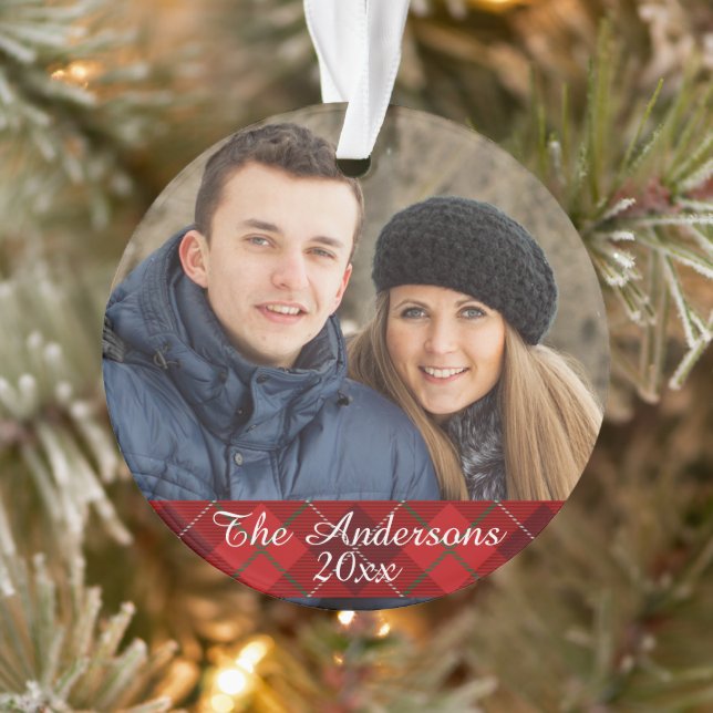 Modern Tartan Plaid Custom Photo Double Sided Ornament (Tree)