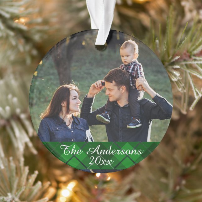 Modern Tartan Plaid Custom Photo Double Sided Ornament (Tree)