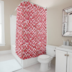 Modern Tartan Red Floral Pattern Shower Curtain