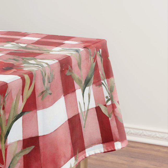 Modern Tartan Red Floral Pattern   Tablecloth (In Situ)