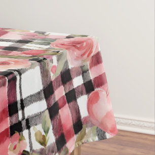 Modern Tartan Red Floral Pattern   Tablecloth