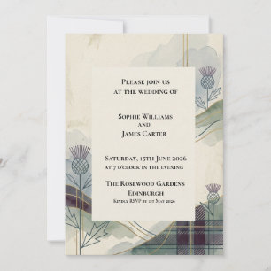 Modern Tartan Thistle Scottish Wedding Invitation