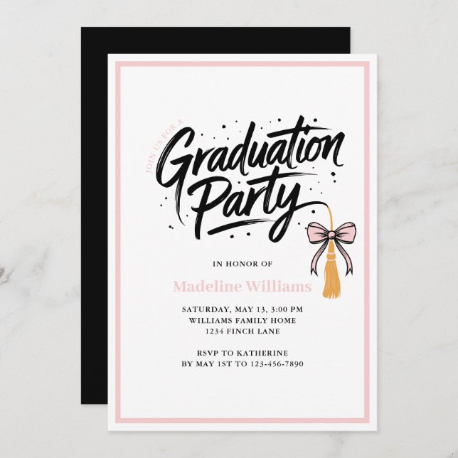 Modern Tassel Bow Graduation Party Invitation (Front/Back)
