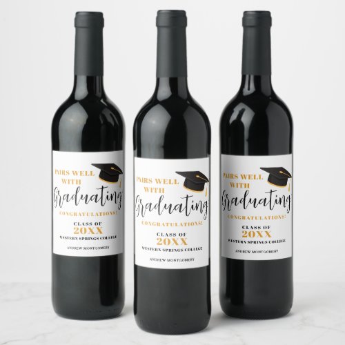 Modern Tassel Grad Cap Elegant Script Graduation Wine Label