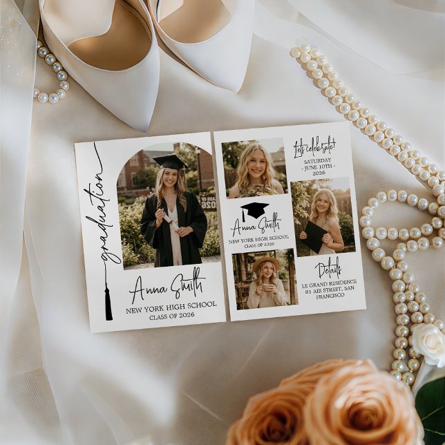 Modern Tassel Script Photo Graduation Invite (Creator Uploaded)