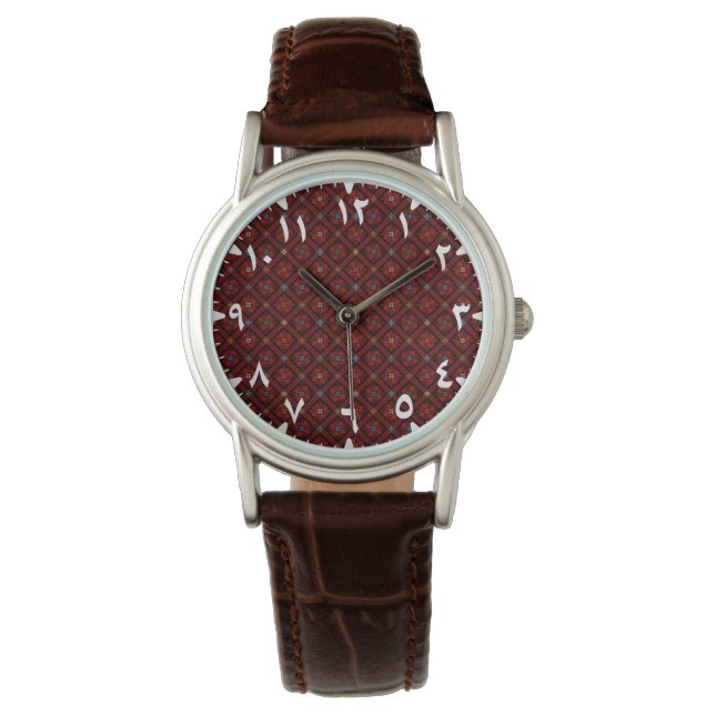 Modern Tatreez Arabesque Red Watch (Front)