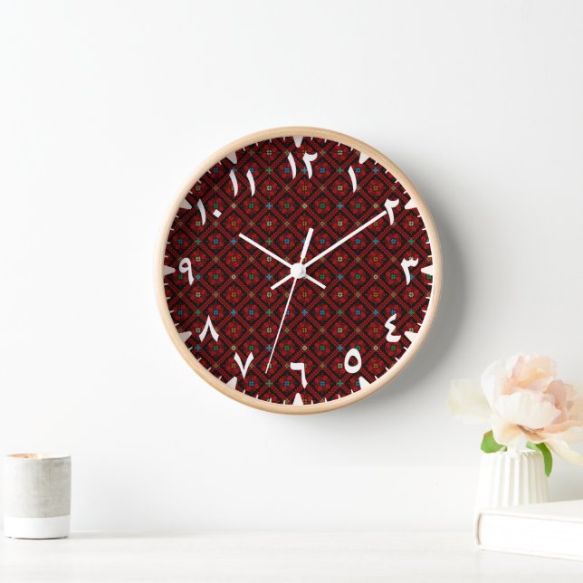 Modern Tatreez Arabic Home Decor Clock (Home)