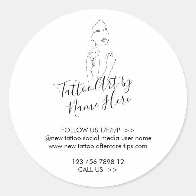 Modern Tattoo ART script typography Classic Round Sticker
