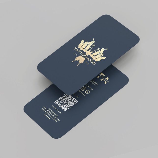 Modern Tattoo Artist Dark Blue Gold Business Card (Modern Tattoo Artist Dark Blue Gold Business Card
)