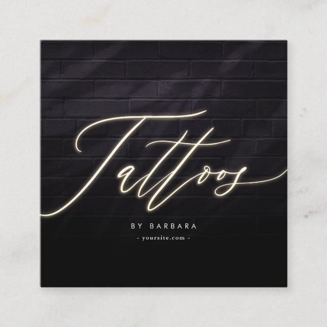 Modern Tattoo Artist Gold Script Monogram Square Business Card (Front)