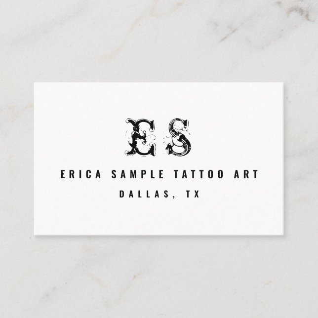 Modern Tattoo Artist Minimal Typography Monogram Business Card (Front)