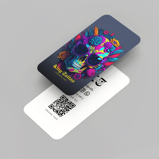 Modern Tattoo Artist Monogram Skull Dark Blue Grey Business Card (Modern Tattoo Artist Monogram Skull Dark Blue Grey Business Card
)