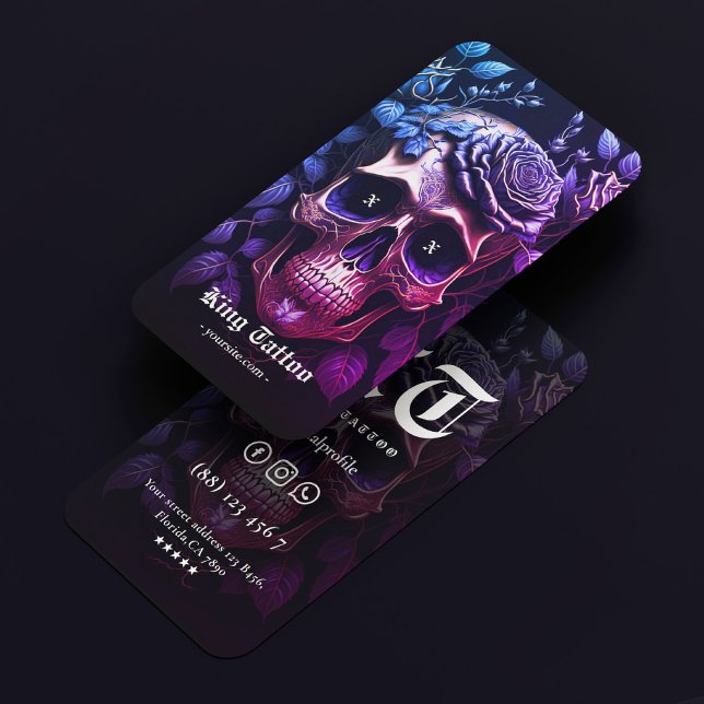 Modern Tattoo Artist Skull Goth Blue Purple Business Card (Modern Tattoo Artist Skull Goth Blue Purple Business Card
)