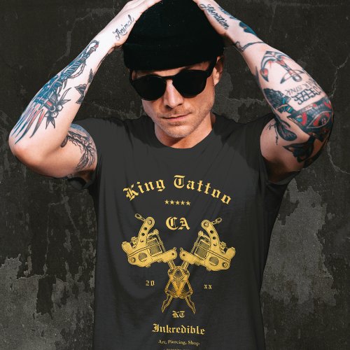 Modern Tattoo Artist State Custom Name Black Gold T_Shirt