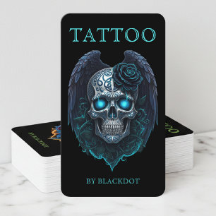 Modern Tattoo Artist Winged Skull Tattoo Studio Business Card