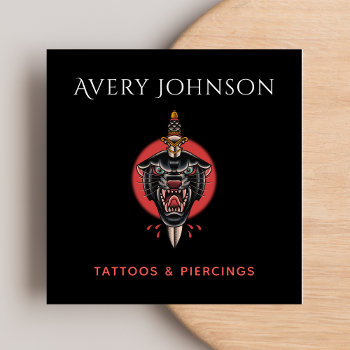 Modern Tattoo &piercing Panther Wild Jungle Animal Square Business Card by LovelyVibeZ at Zazzle